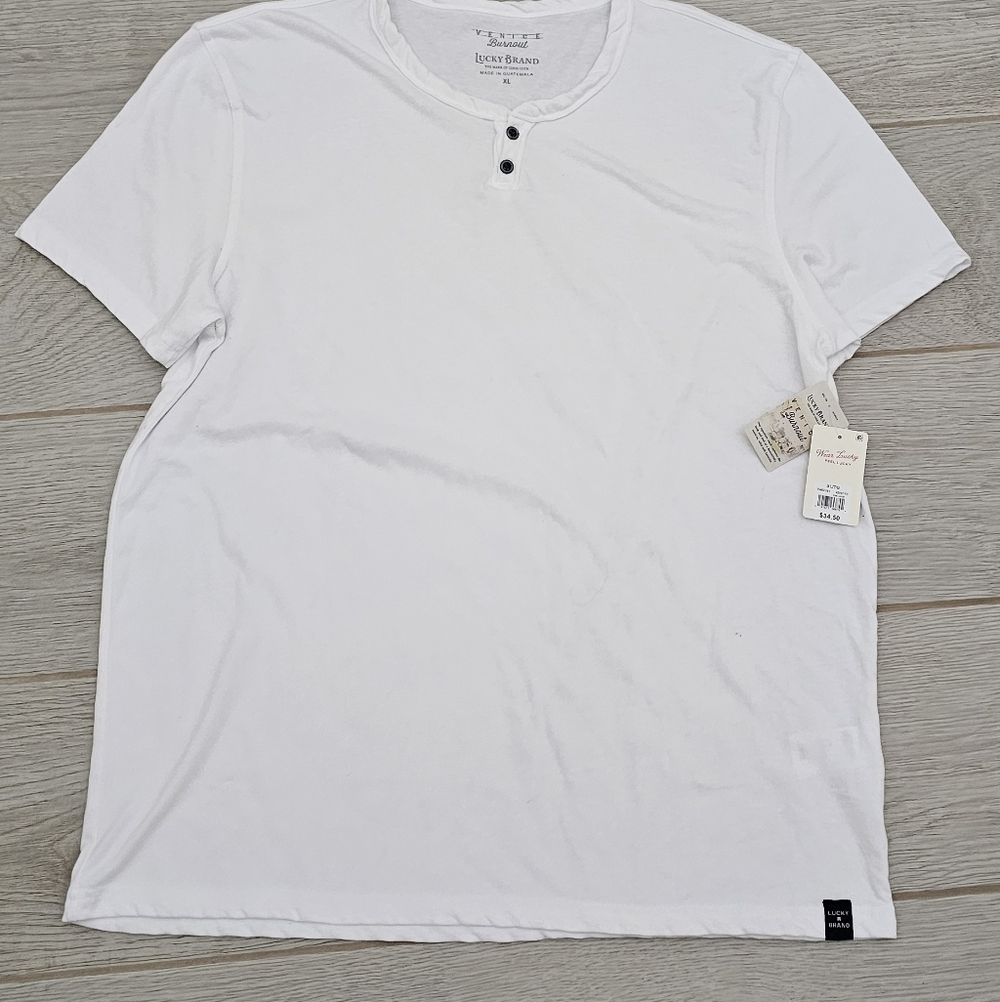 Lucky BrandShort Sleeve Button Notch Neck Venice Burnout T-Shirt XL